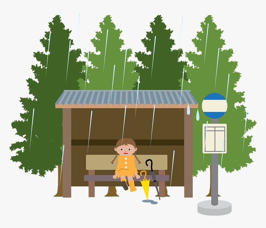 Bus Stop Child Rain Clipart, HD Png Download