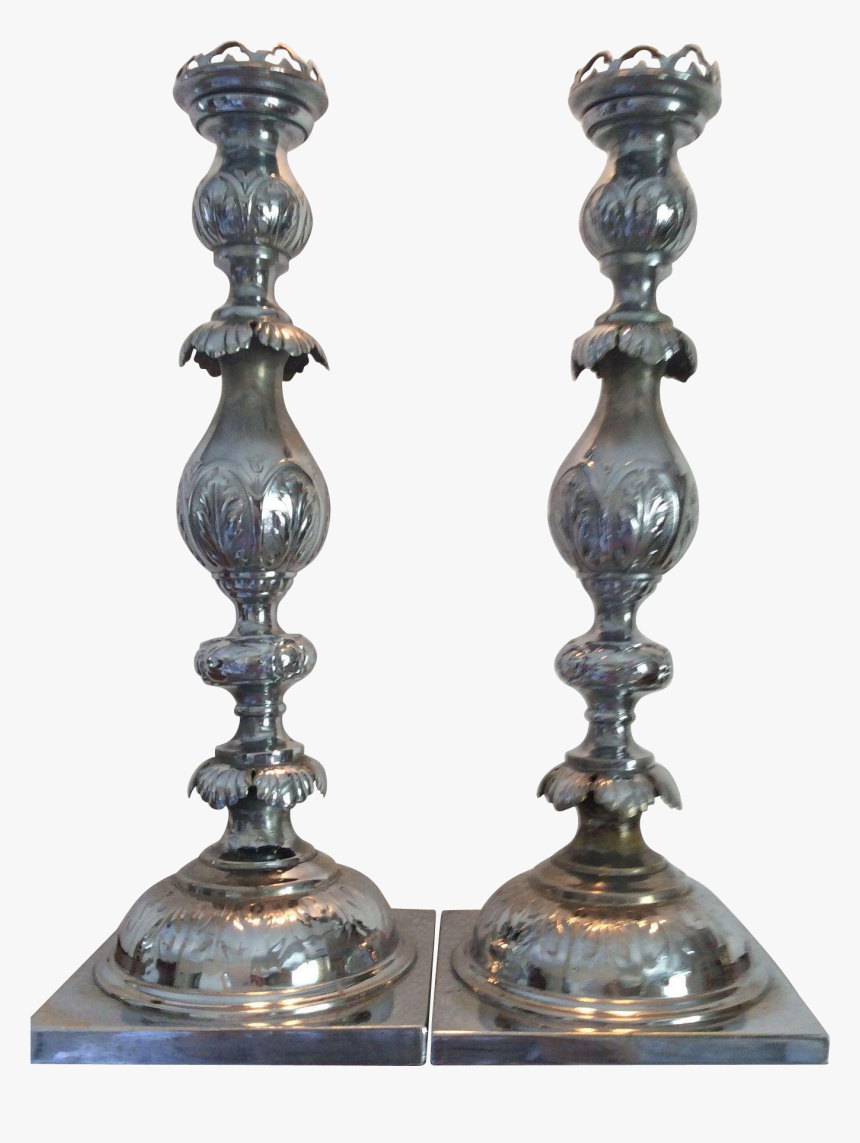 Fraget N Plaque Silver Plated Sabbath Candlesticks - Antique, HD Png Download