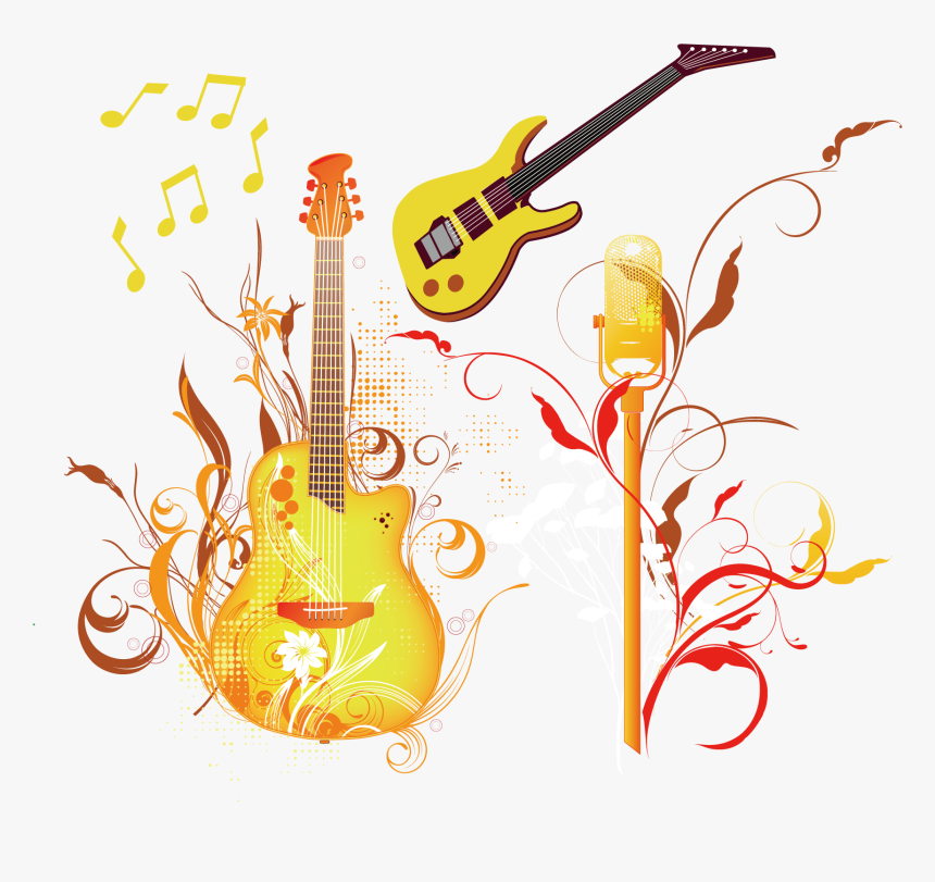 Microphone Elements Notes Guitar Vector Acoustic Clipart - Birthday Frame With Guitar, HD Png Download