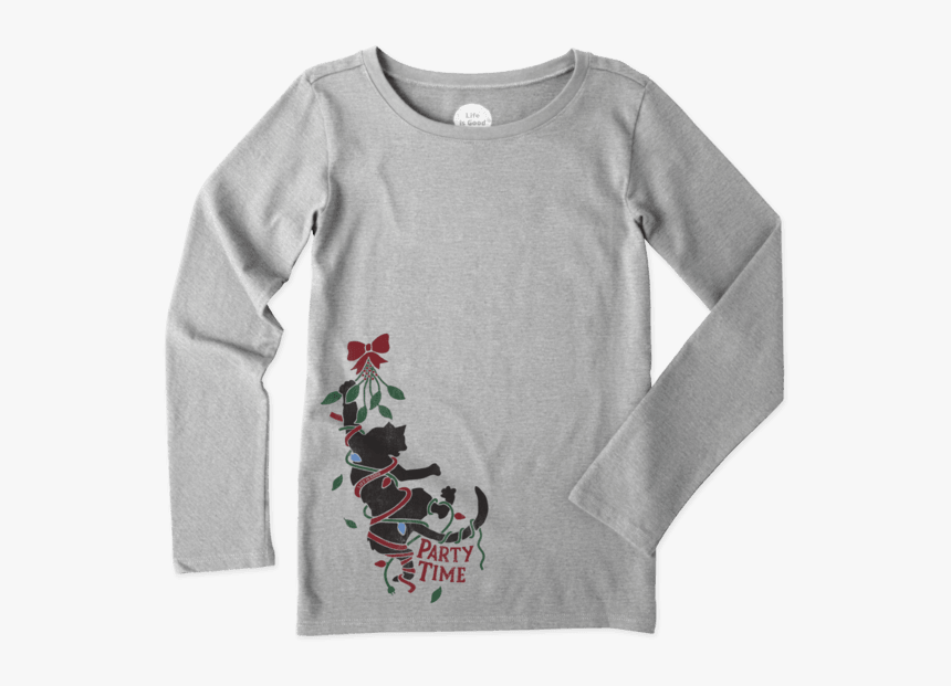 Girls Party Time Cat Long Sleeve Crusher Tee - Long-sleeved T-shirt, HD Png Download