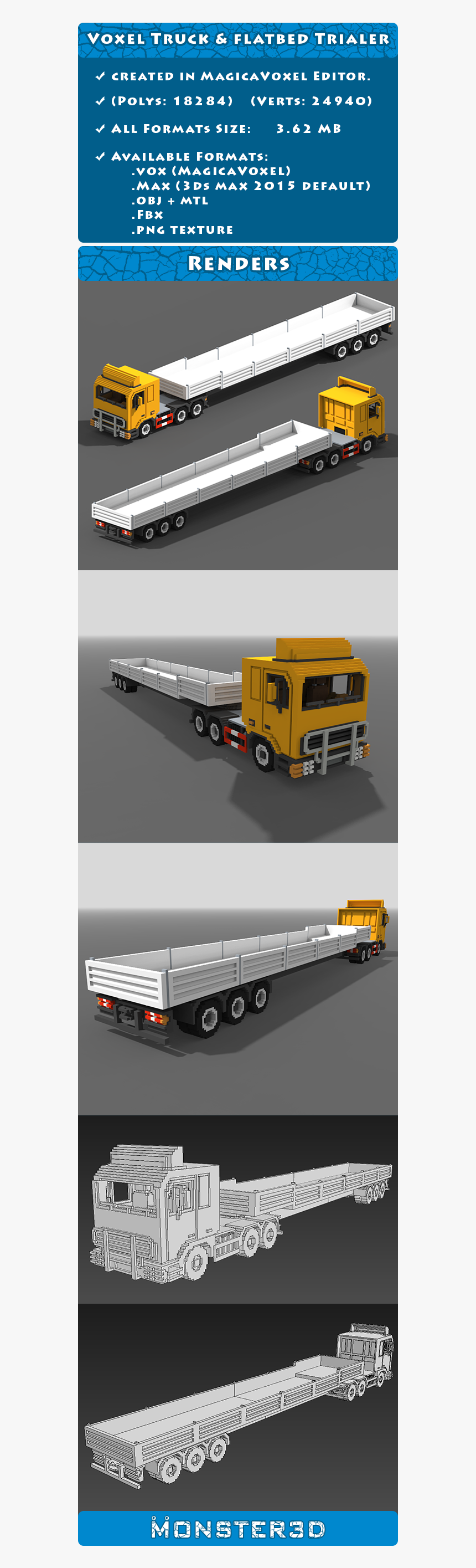 Voxel Truck & Flatbed Trailer - Trailer Truck, HD Png Download