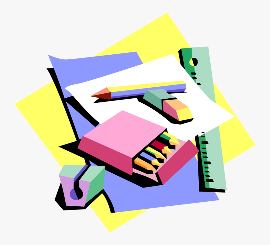 Colored Pencils With And Ruler Vector Image - School Supplies, HD Png Download