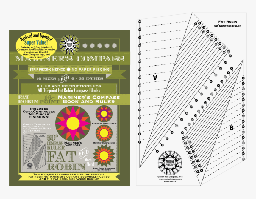 Fat Robin 16-point Book And Ruler - Mariner's Compass Fat Robin Ruler And Instruction Manual, HD Png Download