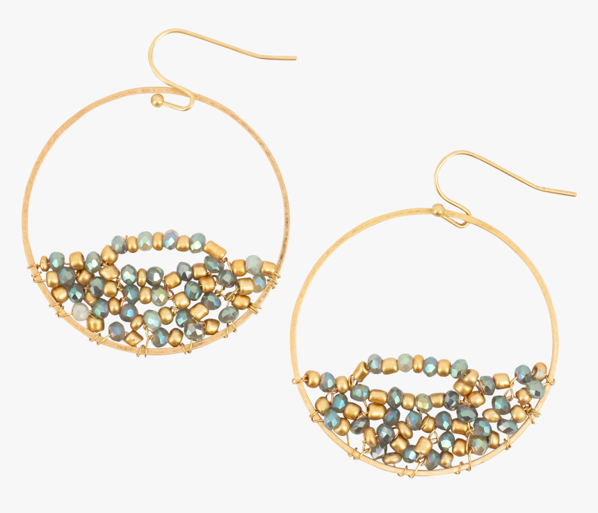 *gold Hoop With Twisted Aqua & Gold Beads - Earrings, HD Png Download