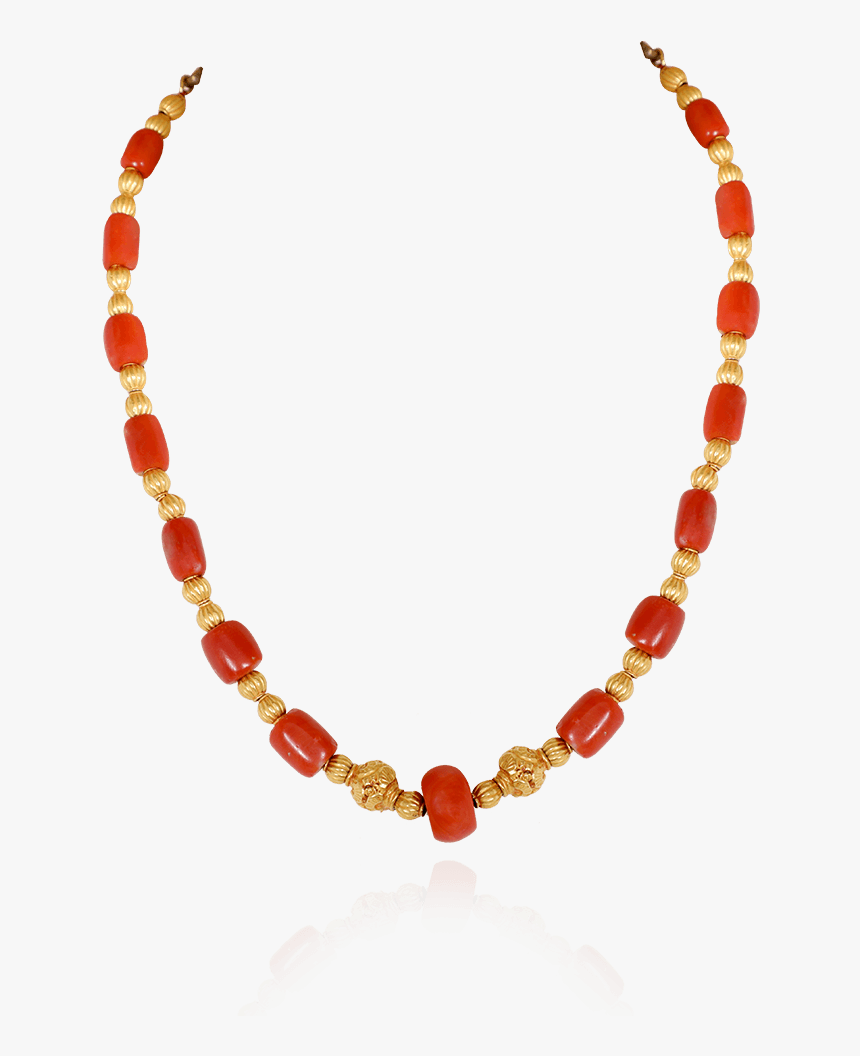 Coral Gold Bead Chain - Coral Beads Gold Necklace, HD Png Download