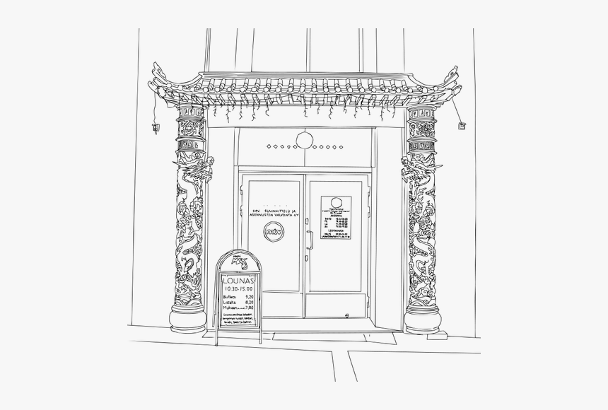 Restaurant Entrance Vector Drawing - Drawing Restaurant Black And White, HD Png Download