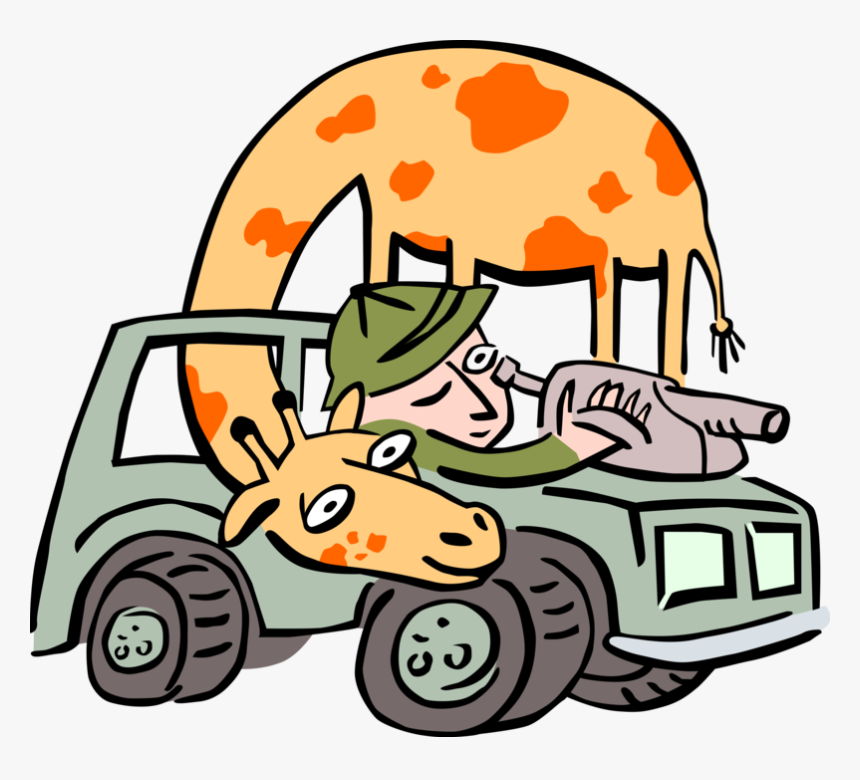 Vector Illustration Of African Giraffe With Safari - Safari Jeep Road Clipart, HD Png Download