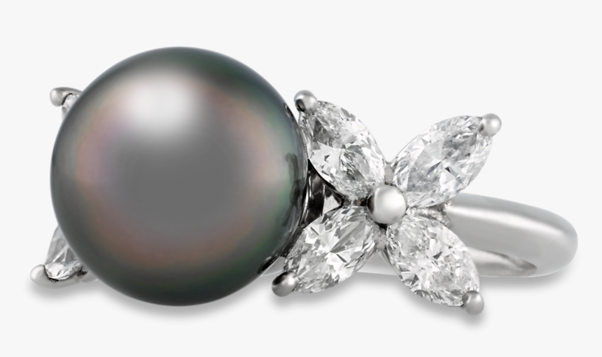 Tahitian Pearl & Diamond Ring, HD Png Download