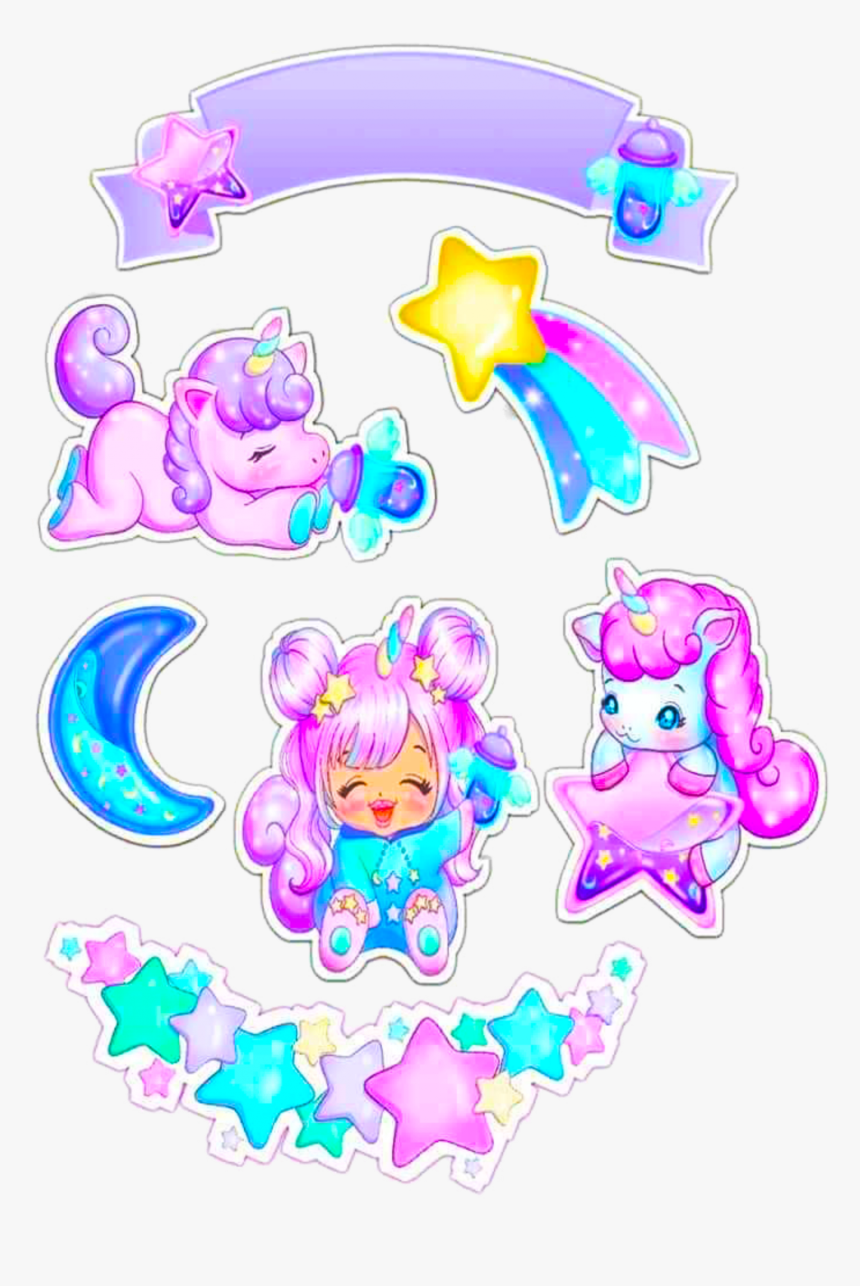 Lindos Unicórnios Com Estrela Para Decoração De Bolo, HD Png Download