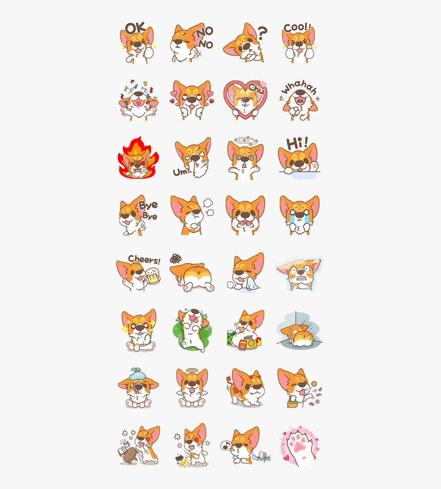 Corgi Pon Pon Line Sticker Gif & Png Pack, Transparent Png