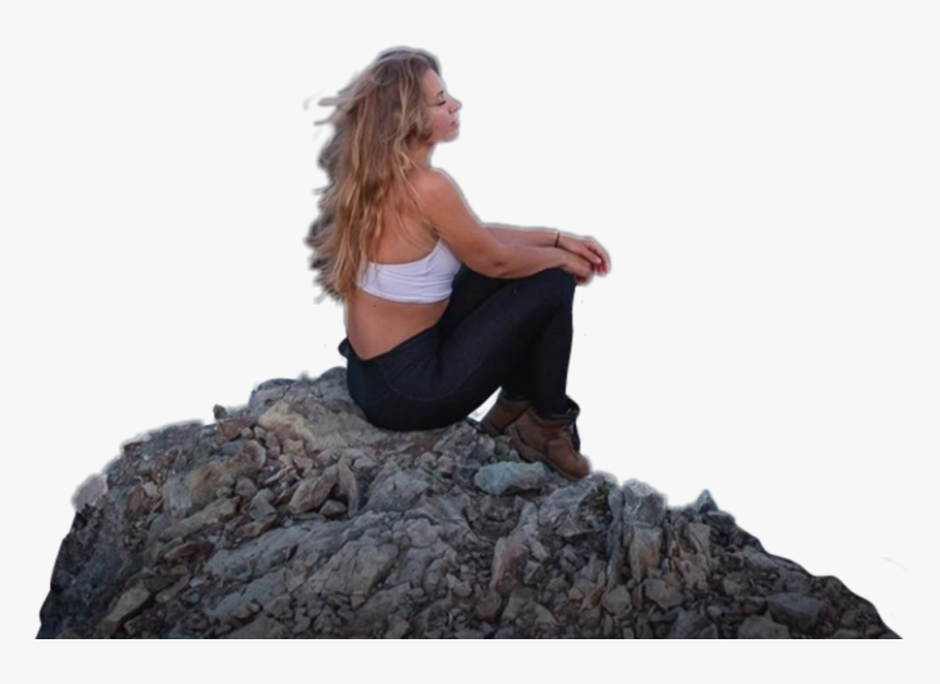 #girl #women #woman #beautiful #sitting #mountain #cliff, HD Png Download