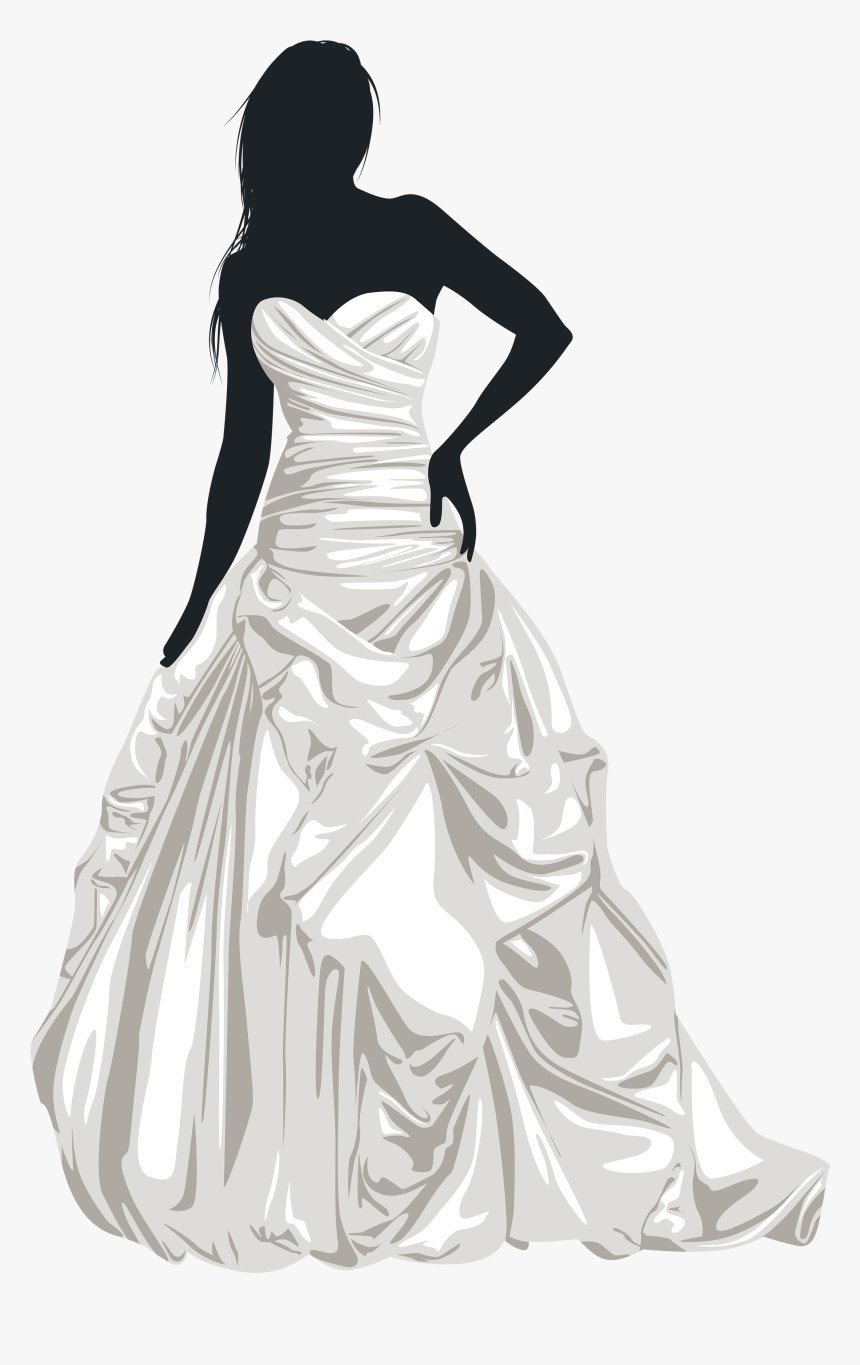 Bride Silhouette Clip Art - Wedding Dressed Clipart, HD Png Download