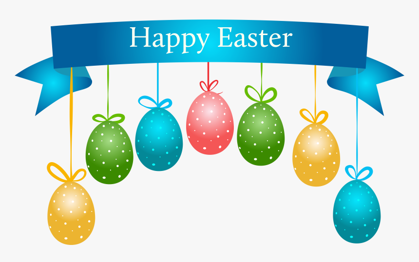 Happy Easter Banner With Hanging Eggs Transparent Png - Transparent Background Happy Easter Png, Png Download