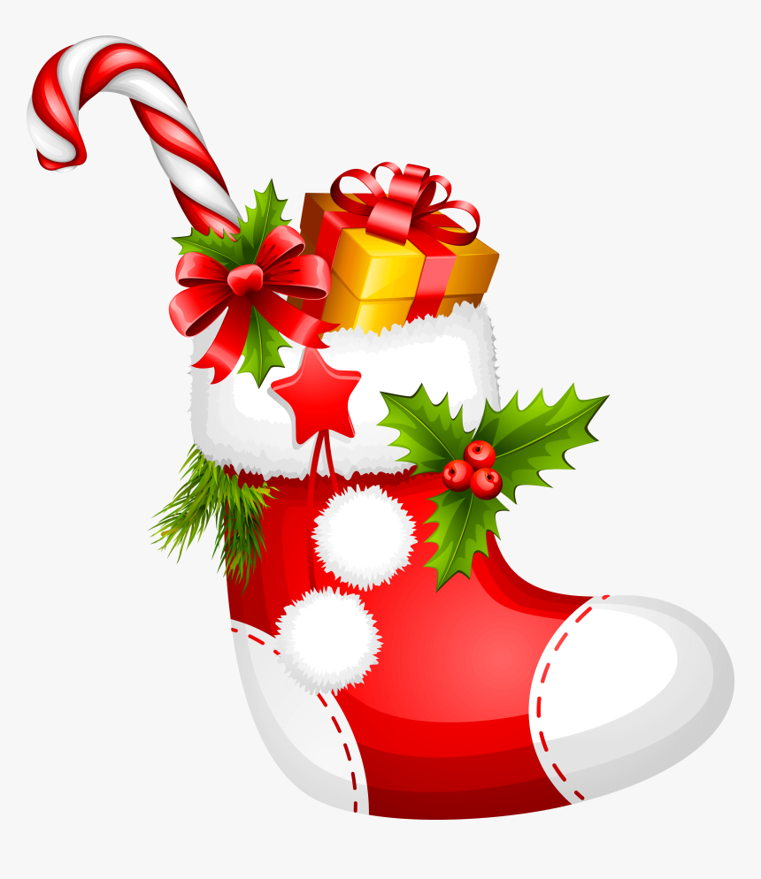 Christmas Stocking With Candy Cane Png Picture - Transparent Christmas Stocking Png, Png Download