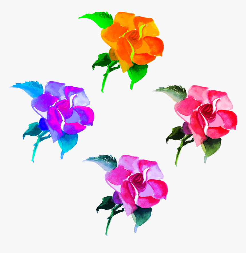 Colorful Hand Painted Flowers, HD Png Download