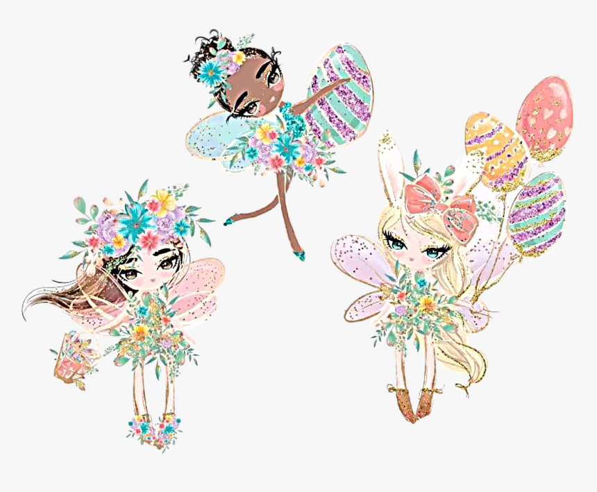 #watercolor #fairies #fairy #easter #eggs #basket #balloons - Illustration, HD Png Download