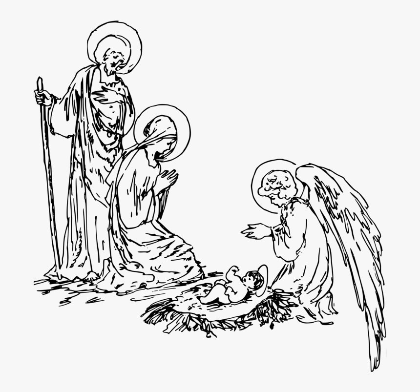 Nativity Scene Nativity Of Jesus Clip Art Christmas - Nativity Black And White, HD Png Download