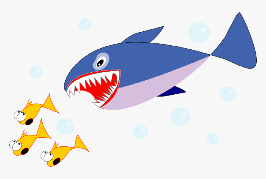 Fish School Png - Shark And Fish Cartoon, Transparent Png