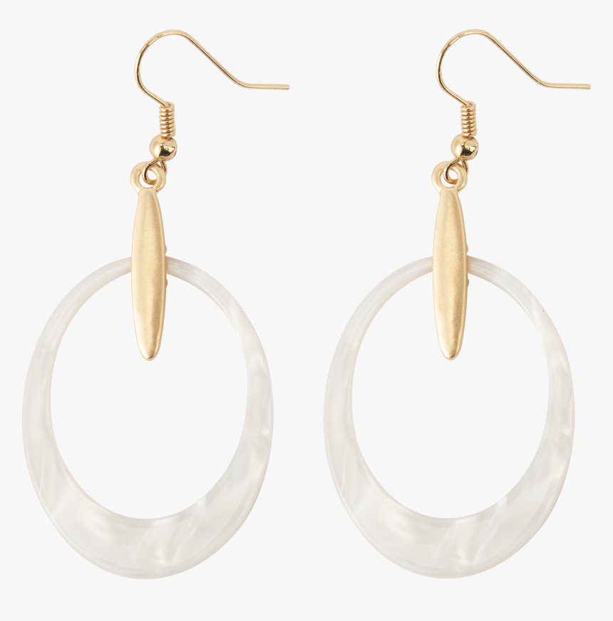 *white Acrylic Oval With Gold Accent Earrings - Earrings, HD Png Download