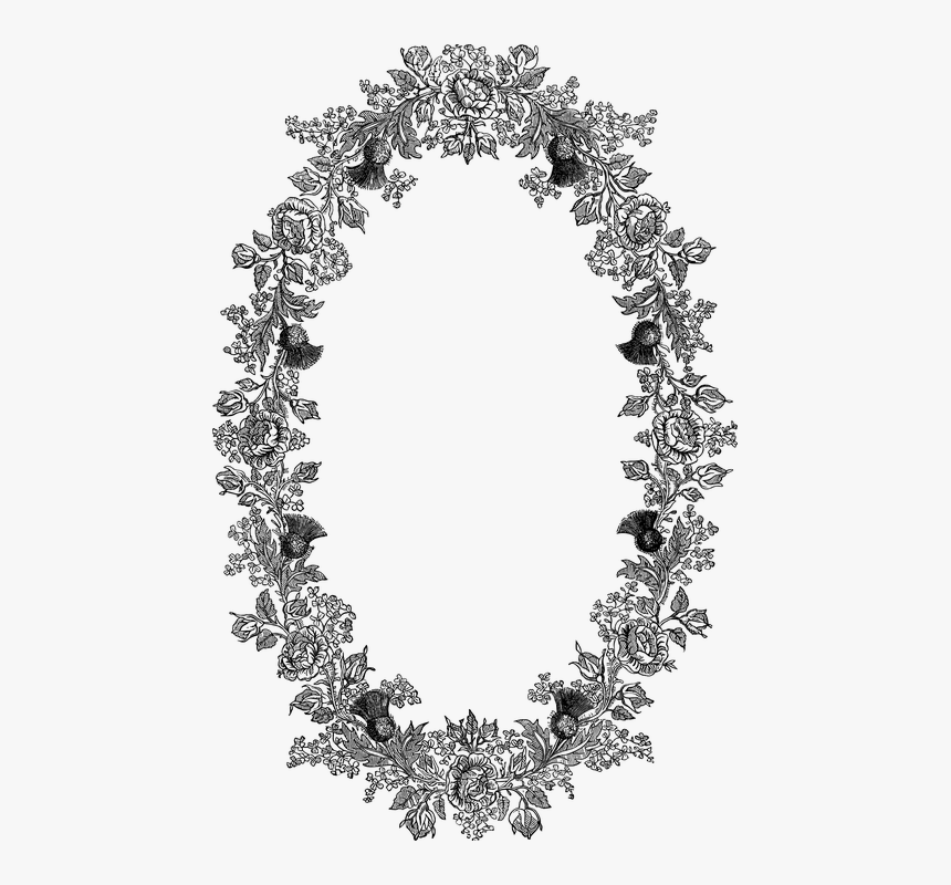 Vintage, Floral, Frame, Flourish, Line Art, Wreath - Picture Frame, HD Png Download