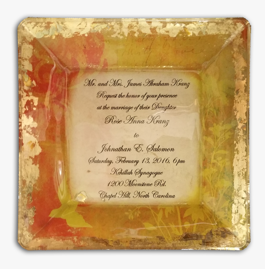 Personalized Glass Wedding Plate With Gold Leaf Accent - Handwriting, HD Png Download