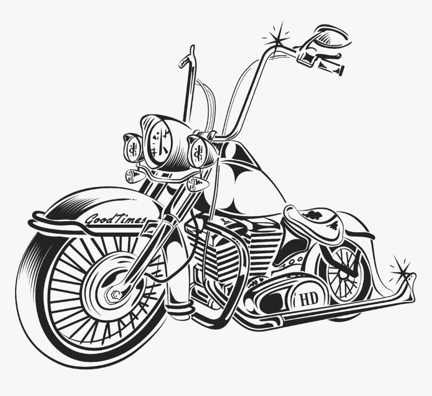 Land Vehicle,motor Vehicle,motorcycle,line Art,vehicle,mode - Old School Harley Drawings, HD Png Download