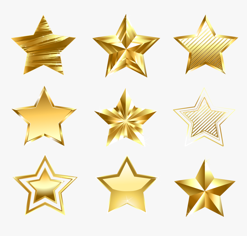 Transparent Golden Stars Set - Transparent Golden Stars, HD Png Download