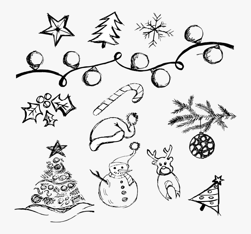 Christmas, Elements, Doodle, Decoration, Celebration - Christmas Doodle Png, Transparent Png