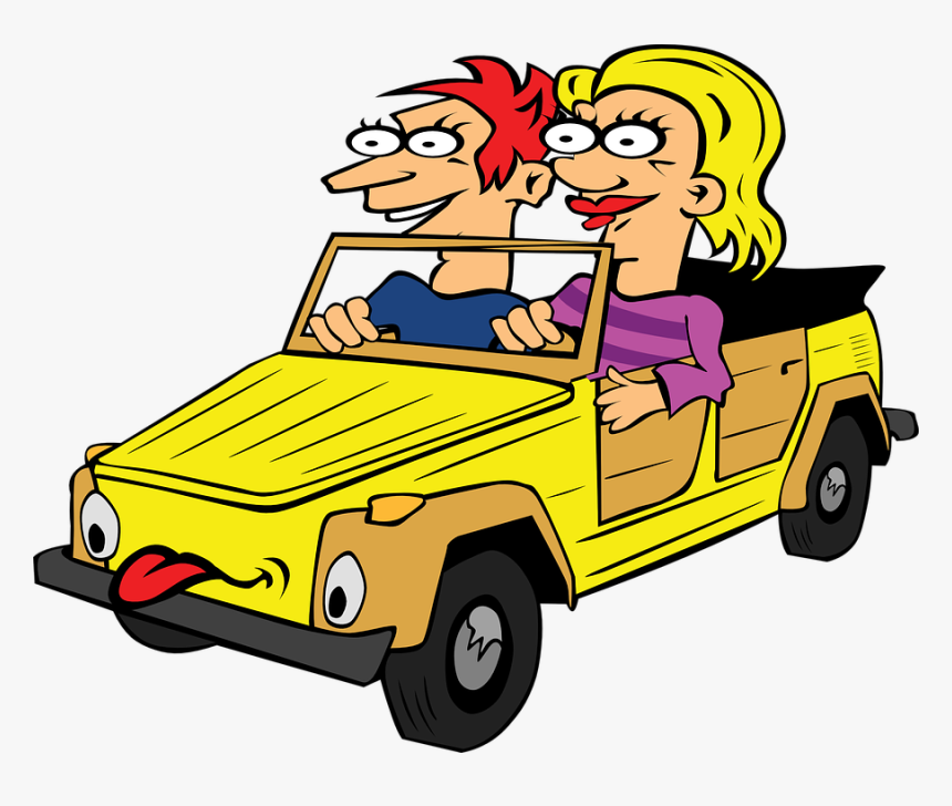 Girl And Boy Driving Car Cartoon - Drive Off Phrasal Verb, HD Png Download