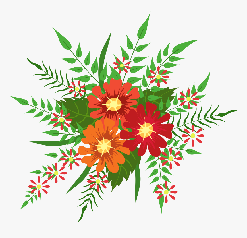 Flower Decorations Png - Red Orange Flower Clip Art, Transparent Png