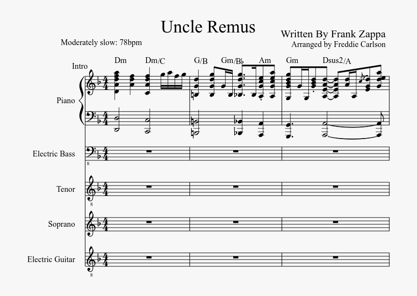 Transparent Frank Zappa Png - Frank Zappa Uncle Remus Piano Sheet Music, Png Download