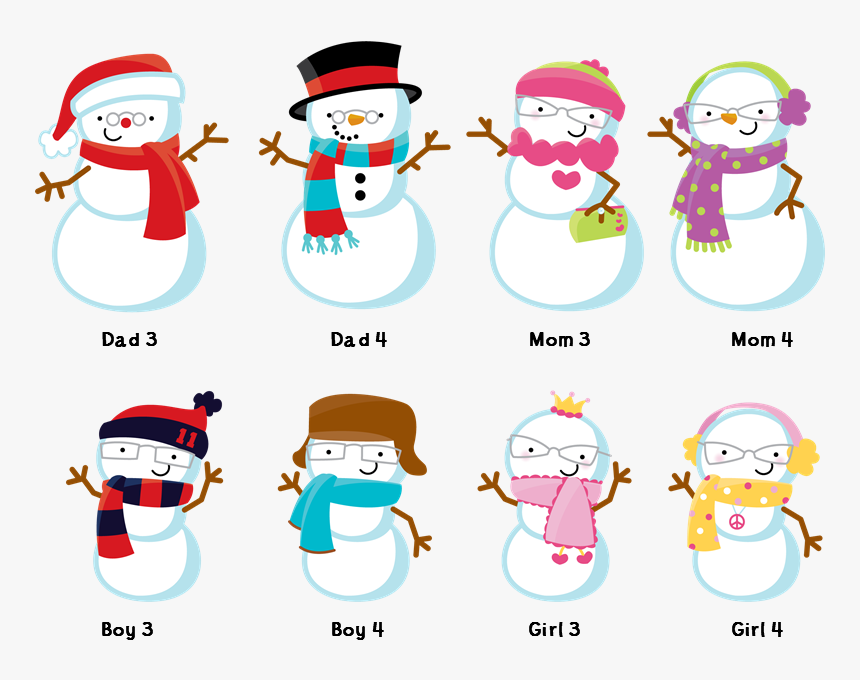 Family With Snowflakes Christmas - Christmas Snowman Family Clipart, HD Png Download