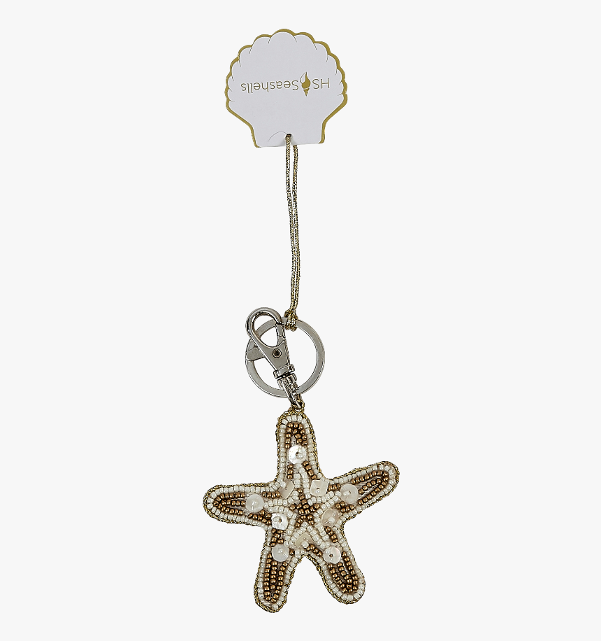 Beaded Starfish Clip & Key Ring Gold & Creme Beads - Keychain, HD Png Download