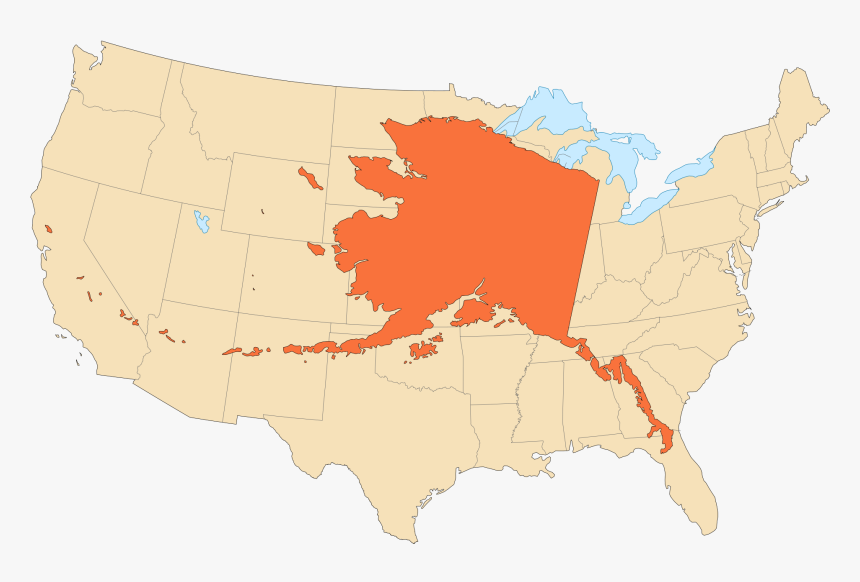 Alaska Area Compared To Conterminous Us Large Map - Alaska Continental Us, HD Png Download