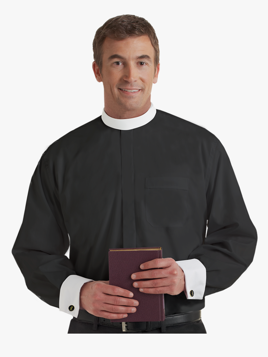 Cs507 Long-sleeve Neckband With White Cuff, Black - Full Collar Shirt Priest, HD Png Download