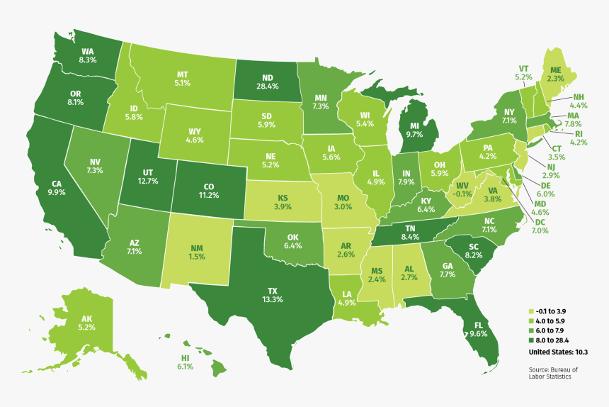 U - S - Map - Percent Change In Employment - United States Population 2018, HD Png Download