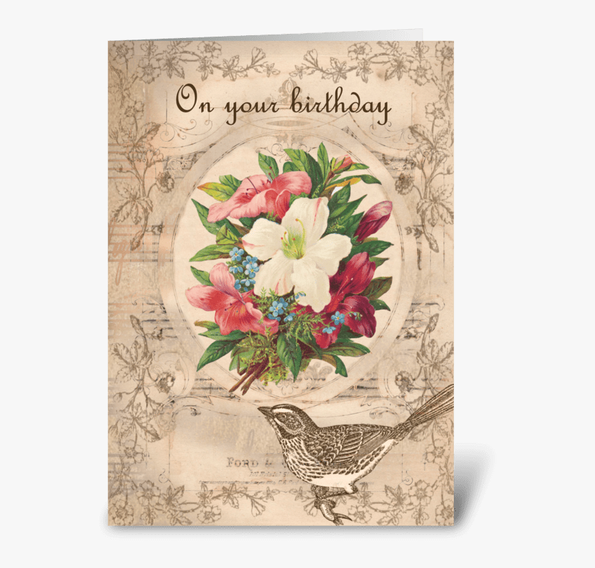 Pretty Flowers & Bird Greeting Card - Predlohy Vianočné Výšivky, HD Png Download