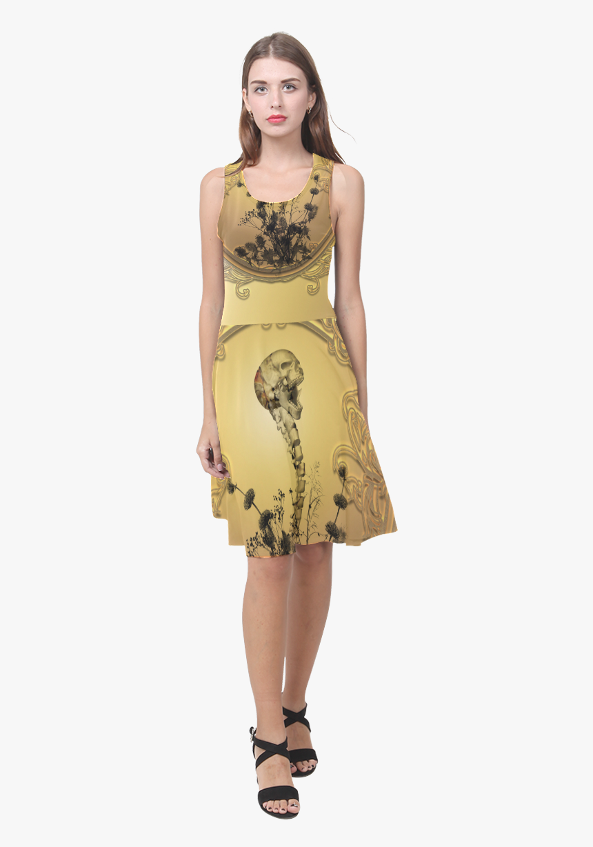 Awesome Skull On Golden Background Atalanta Casual - Dress With Geometric Shapes, HD Png Download