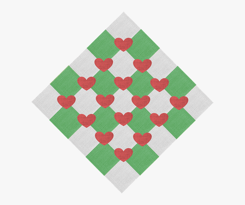 Fabric, Grey, Gray, Green, Checkered, Red, Hearts - Patchwork, HD Png Download