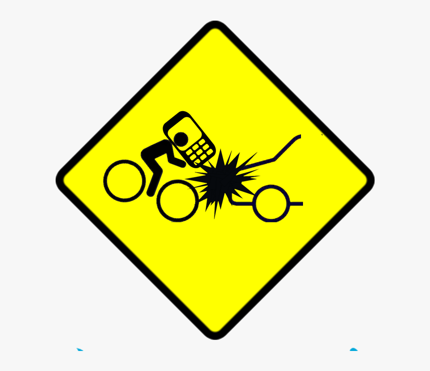 Distracted Bicyclist On Cell Phone Crashes Into Car - Shoulder Drop Off Road Signage, HD Png Download
