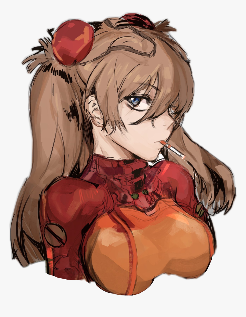 #cigarette #animegirl #evangelion #asukalangleysoryu - Cartoon, HD Png Download