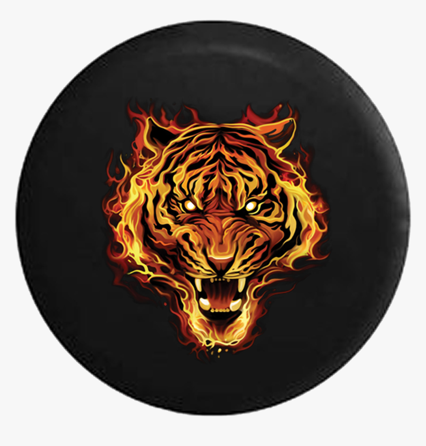 Flaming Tiger With Red And Orange Flames Tribal Jeep - T Shirt Tiger, HD Png Download