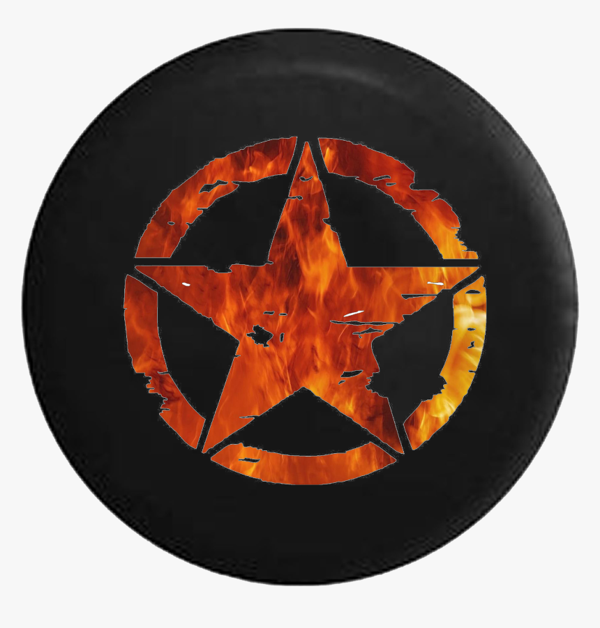 Oscar Mike Military Jeep Star Orange Red Flames - Circle, HD Png Download