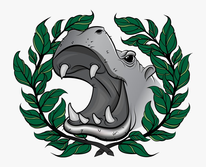 Color-ink Screaming Hippo Head In Laurel Frame Tattoo - Angry Hippo Tattoo, HD Png Download