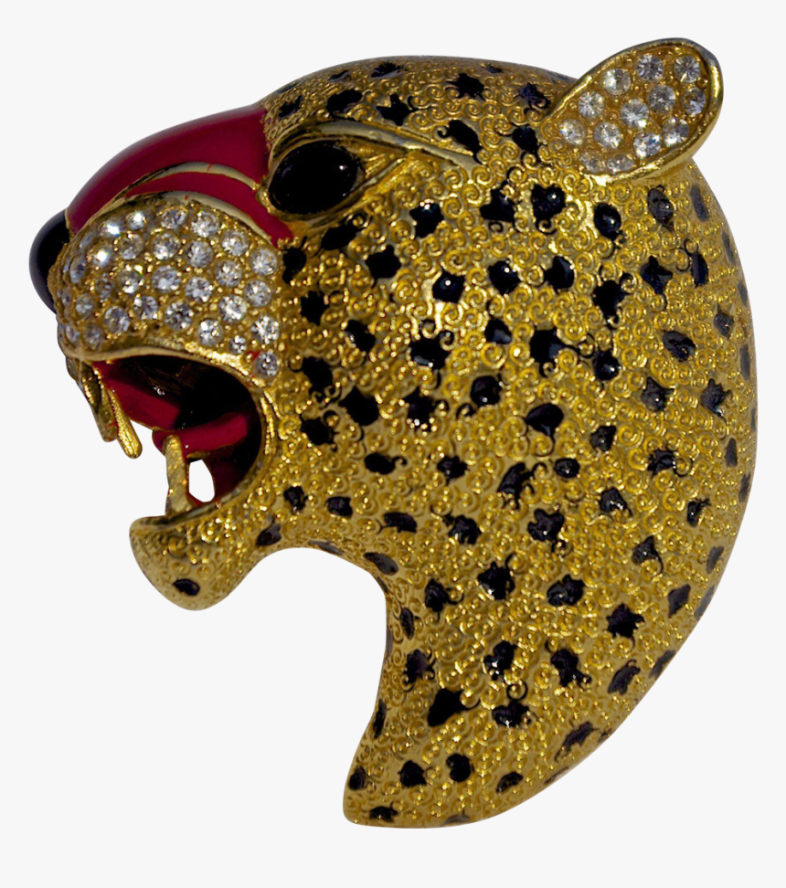 Rare Enamel Roaring Panther Head Brooch Pin Signed - Jaguar, HD Png Download