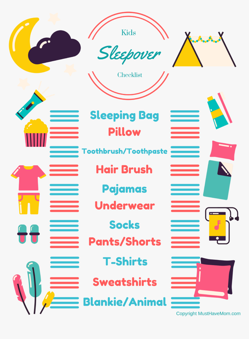 Free Printable Sleepover Checklist For Kids Kids Can - Sleepover Packing List, HD Png Download