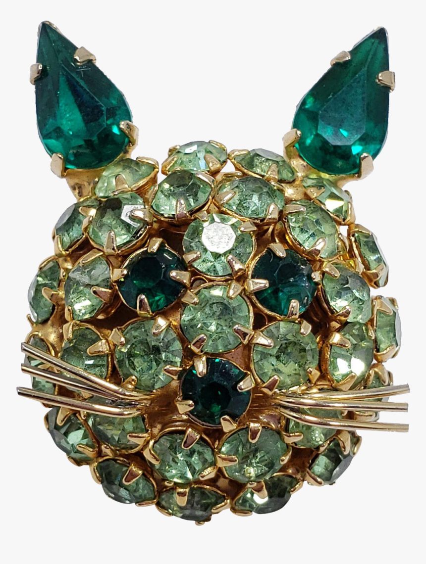 James Warner Green Rhinestone Cat Pin Brooch - Crystal, HD Png Download