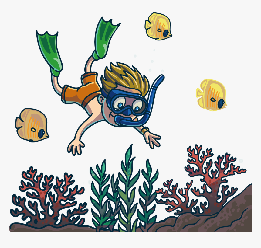 Cartoon Scuba Diving - Diving Cartoon, HD Png Download