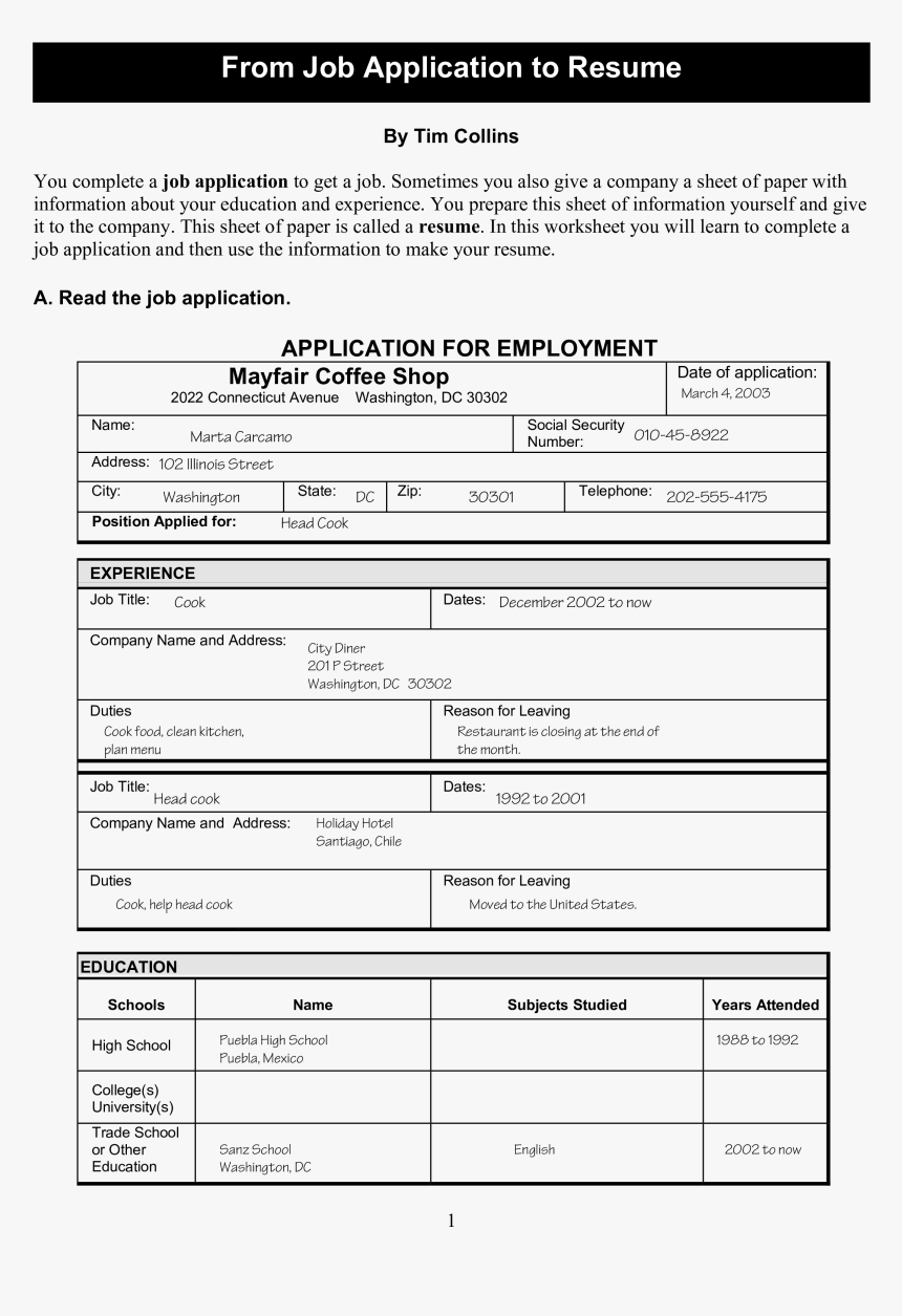 Printable Job Application Resume Main Image, HD Png Download