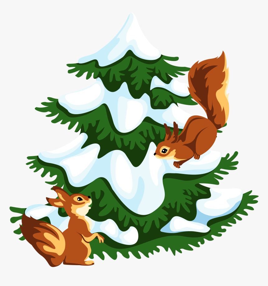 Transparent Snowy Tree With Squirrels Png Clipart - Squirrel On Tree Png Clipart, Png Download